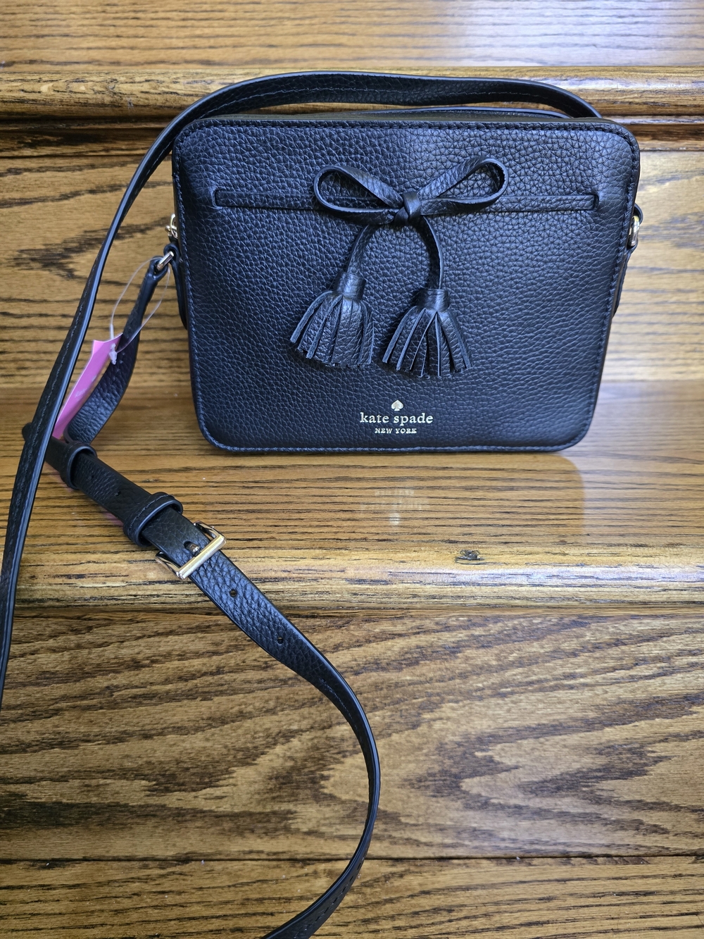 kate spade Black Pebbled Leather Crossbody with Tassel Bow